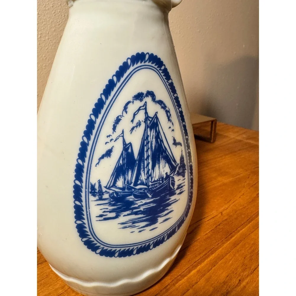 Vintage Tienshan Nautical Decanter‎  Blue & White Sailboat Bottle Barware